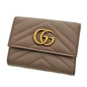 GUCCI Tri Wallet GG Marmont Leather Pink Beige Greige Dusky
